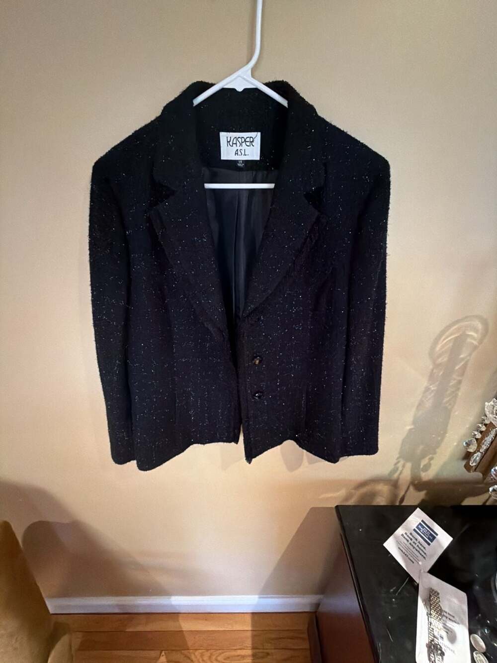 Kasper A.S.L. Blazer Size 14 Black Tweed Metallic Thread